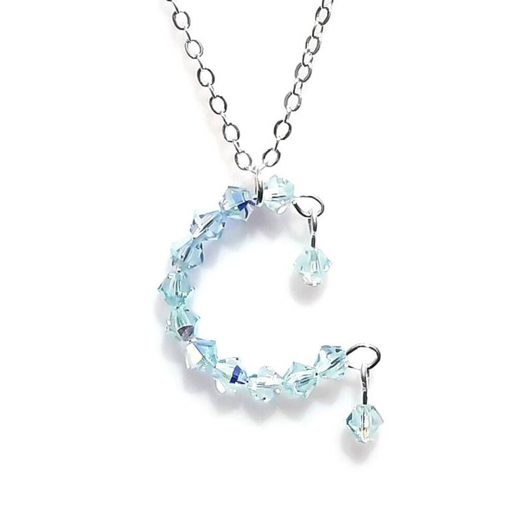 Handmade Crystal Moon Necklace - Boho Chic Style - 18 inch Silver Plated Chain